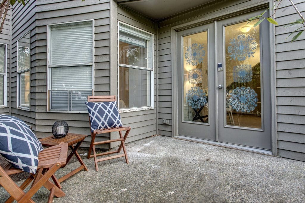 Private patio space for entertaining and gardening.