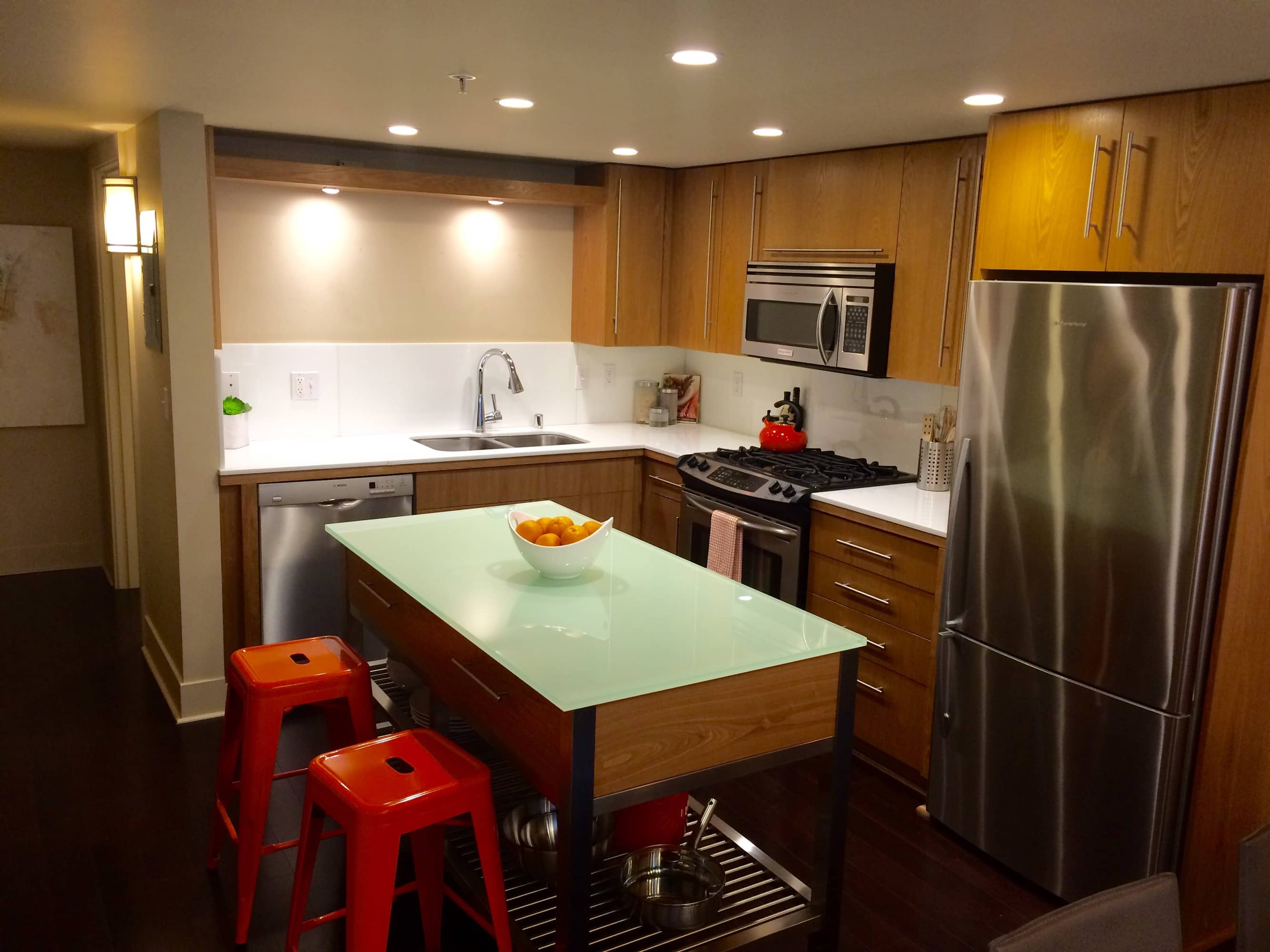 Efficient kitchen with island counter for more counter space or casual dining