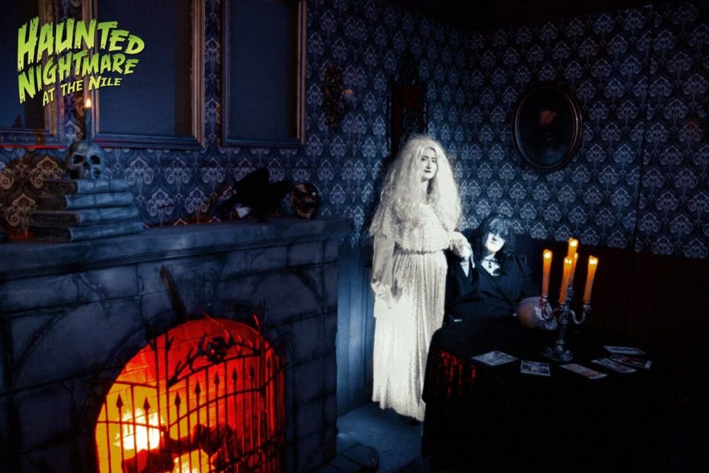 A ghost bride and fortune teller greet visitors. Image courtesy of Haunted Nightmare.