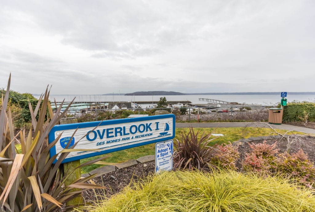 Des Moines Overlook Park and Recreation Sign view of the Puget Sound