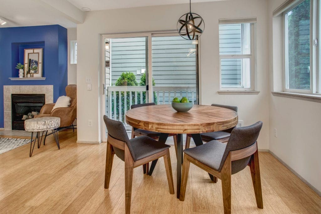 New Light Fixture in the Dining Room of this North Beacon Hill Townhome