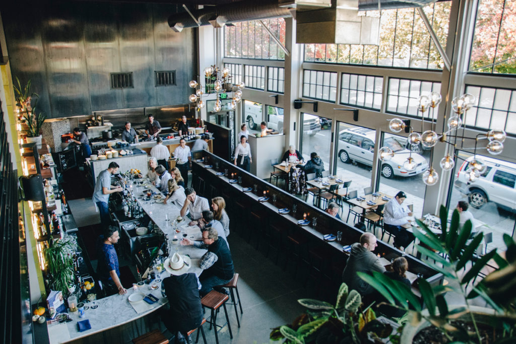 An overhead view of the chic interior of Flintcreek Cattle Co