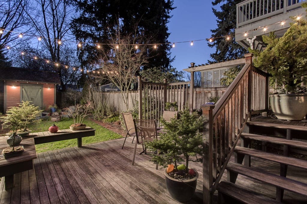 Historic Wallingford Farmhouse Twilight Backyard and Deck 