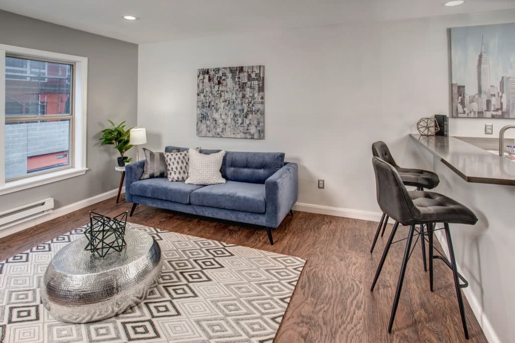 First-Time Home Buyer Capitol Hill Condo Living and Breakfast Bar