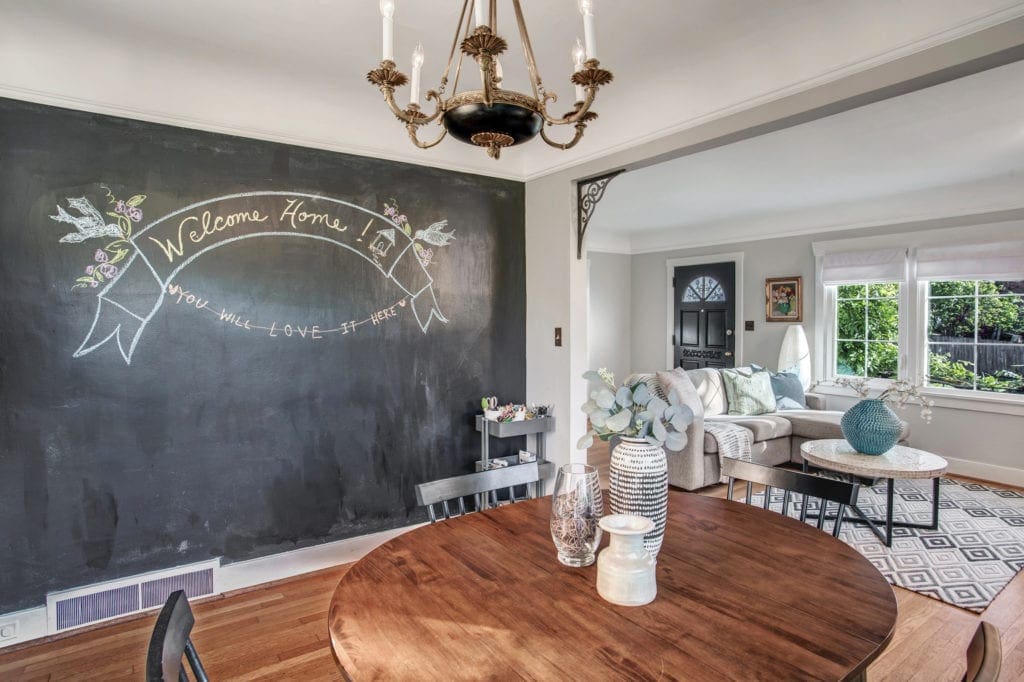 Rainier Beach Home Chalkboard Wall, Dining Area, Living Area and Entry