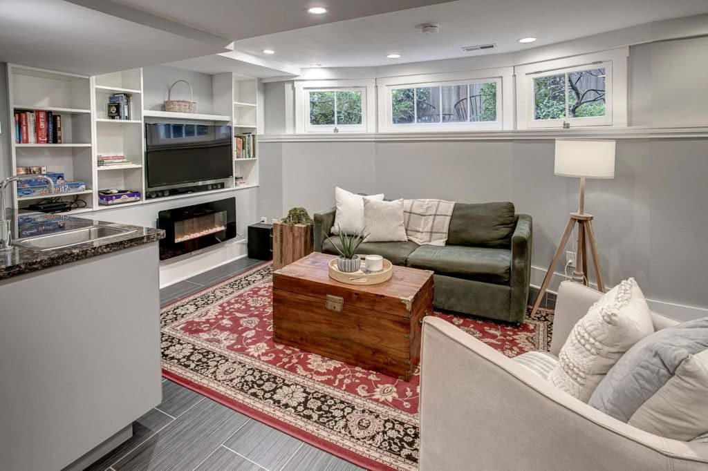 Classic Capitol Hill Home, Basement Living Area, Wet Bar, Game Room, Electric Fireplace