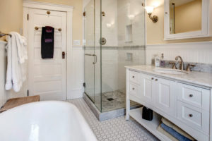 Classic Capitol Hill Home, Full Bathroom, Clawfoot Bathtub, Glass Shower, Radiant Heated Floor