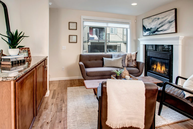 Green Lake Townhome Living Area, Gas Fireplace, Open Main Living Area