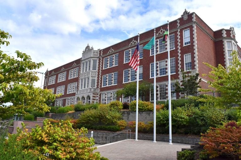 Garfield High School, one of the landmark buildings featured in History Link's walking tour of the Central District designed with Jackie Peterson