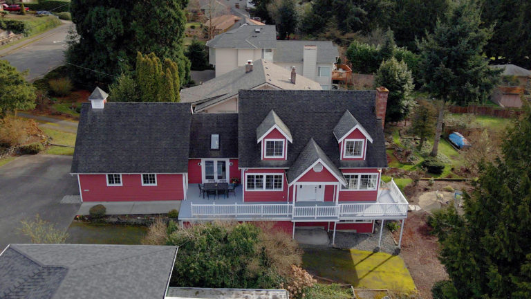Contemporary Rainier Beach Home, Drone Aerial, Exterior, Front Yard, Back Yard