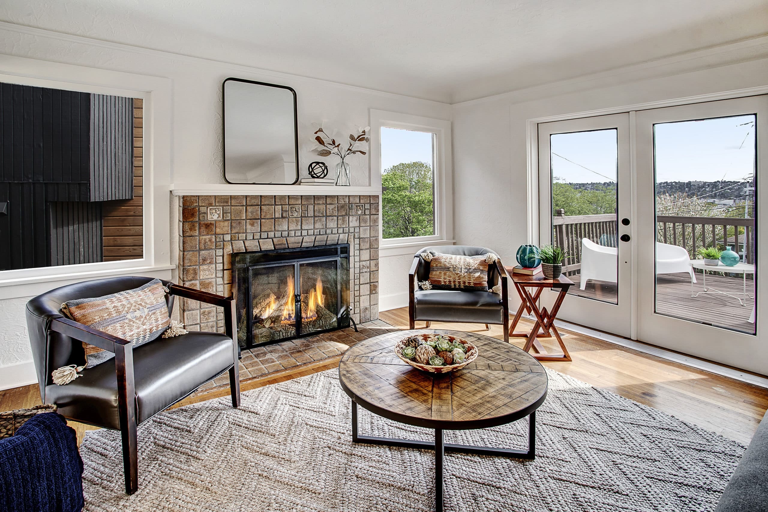 1920's Magnolia View Home Living Room and Front Deck