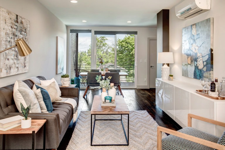 Modern Queen Anne Townhome Open Living Area and Private Balcony