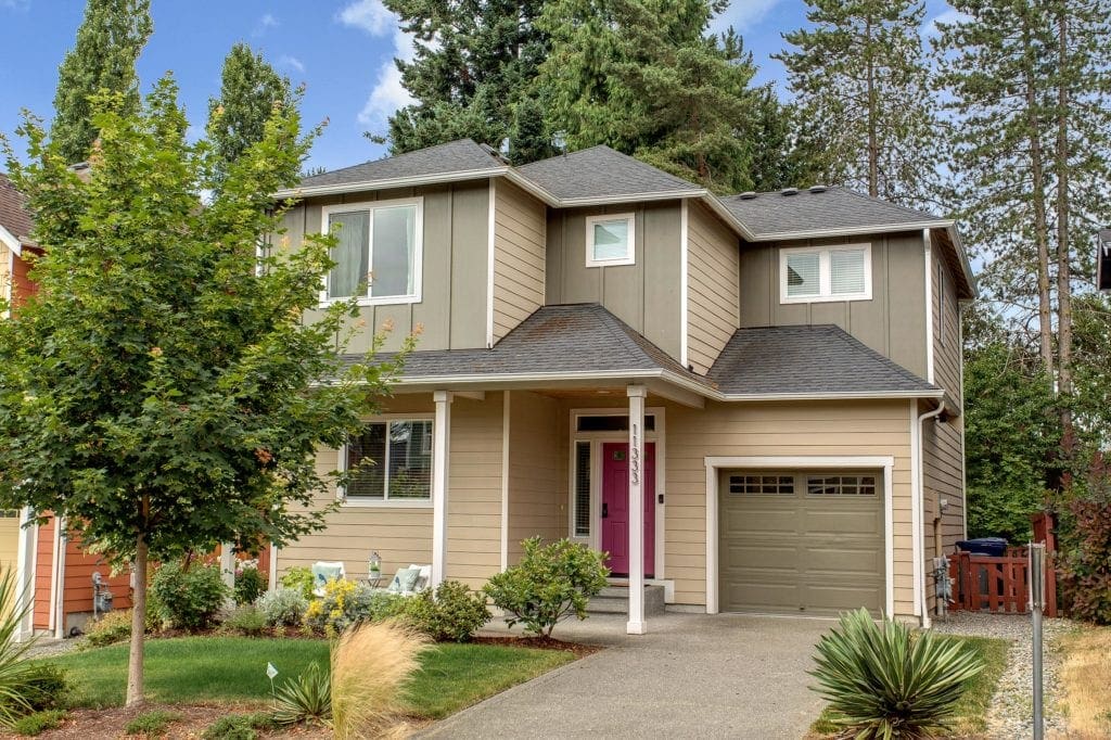 White Center Modern Home Front Patio Entry