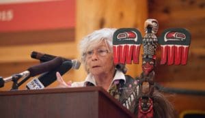 photo of cecile responding to BIA decision