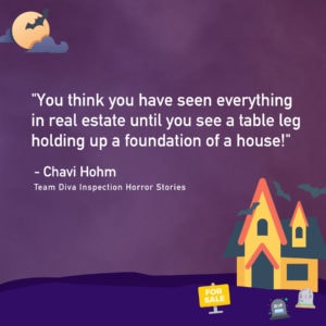 Team Diva - Inspection Horror Stories - Chavi Hohm's quote "You think you have seen everything in real estate until you see a table leg holding up a foundation of a house!"