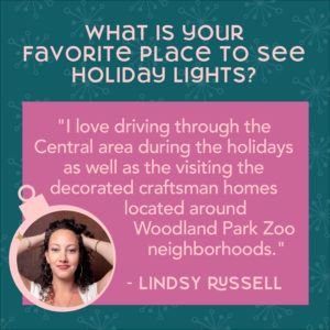 Photo of Lindsy quoting her favorite place to holiday lights during the holiday season in Seattle