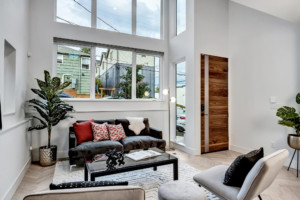South Lake Union Modern Townhouse Living Room Vaulted Ceilings With Windows