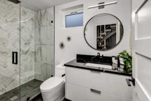 South Lake Union Modern Townhouse Guest Bathroom with View from Doorway