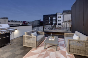 South Lake Union Modern Townhouse Rooftop Deck at Twilight