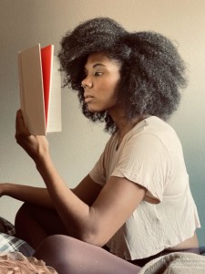 Marissa Harrison reading a book
