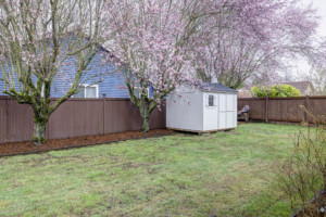 Photo of a backyard and storage shed at a home in Lynnwood, Washington.