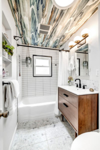 Bathroom with custom ceiling