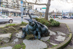 Rabbit sculpture in downtown Kirkland.