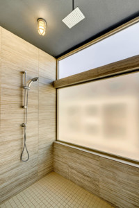 Large half bath shower and treated window