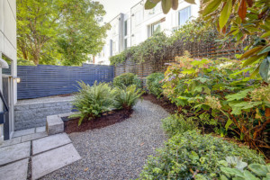 Backyard gravel path and garden