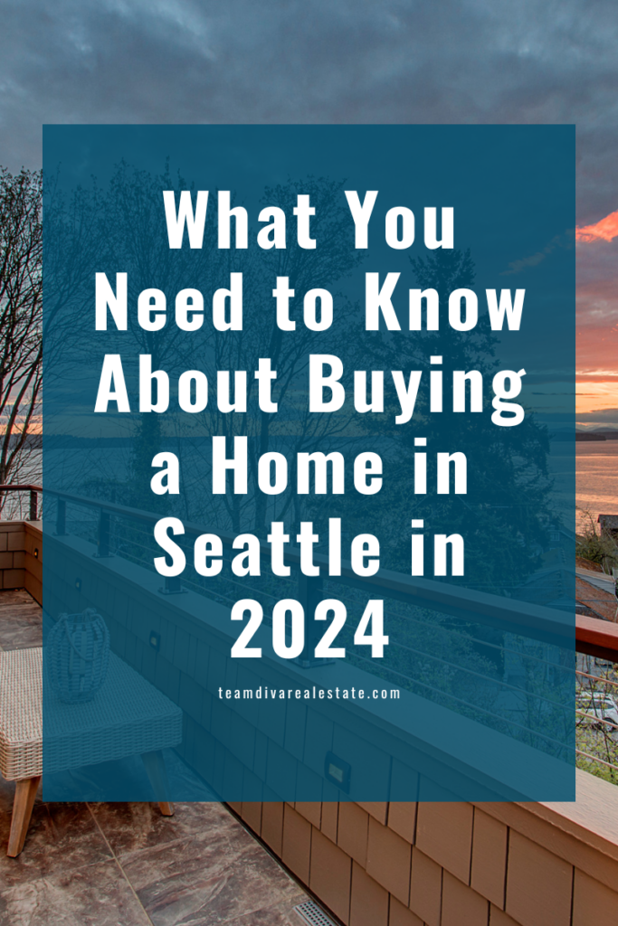 Graphic saying What You need to know about buying a home in Seattle with a sunset 