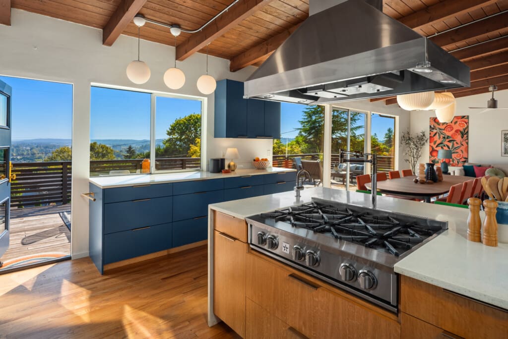 Updated kitchen of this custom built mid-century modern home in South Seattle