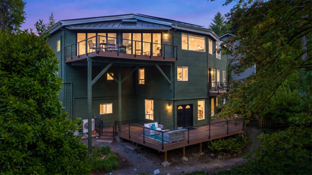 Treehouse view of the private greenbelt from the main living space of a Redmond custom built home